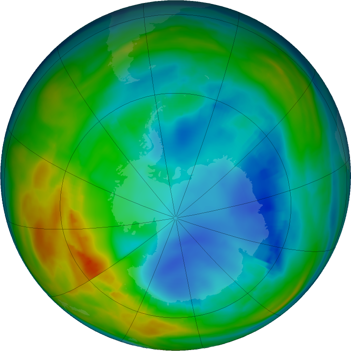 Antarctic ozone map for 01 August 2016